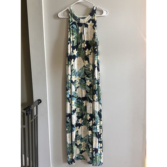 J Jill Size Small Floral Maxi Dress High Neck Pockets Keyhole Coastal - Picture 1 of 14